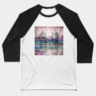 Chalky Distressed Purple Mountain Lake with Trees Baseball T-Shirt